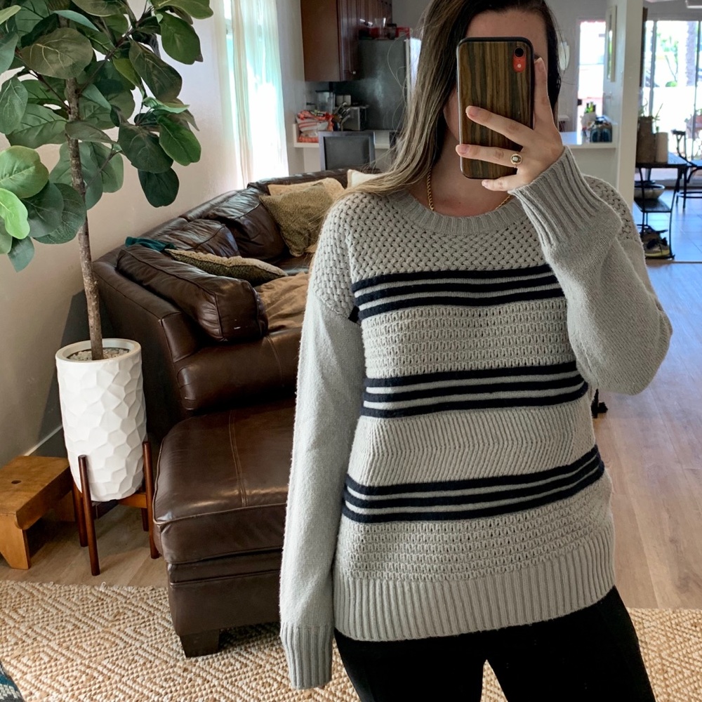 FRAME Wool Cashmere Grey Chunky Knit Basketweave Pullover Sweater S